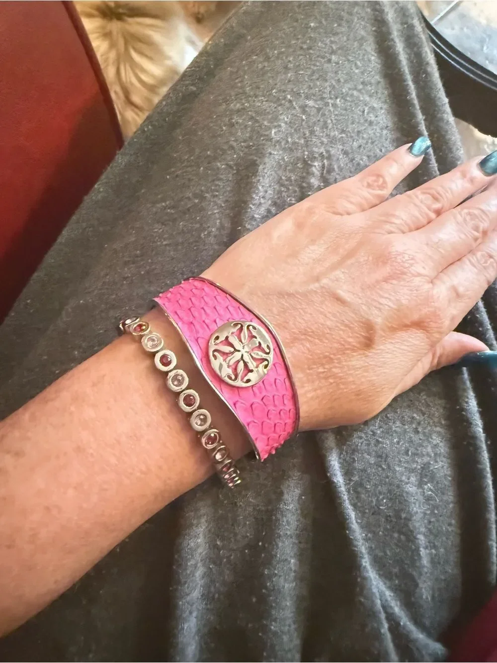 Rustic Cuff COTM October 2016 Pink Python Leather & Crystal Bracelet NWT